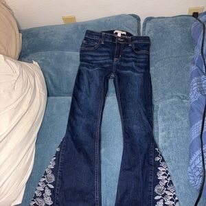Shyanne Dark Blue Flare Jeans with White Embroidery